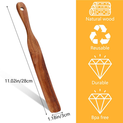 11 Inch Skinny Wooden Spurtle Blender Spatula Sourdough Mixer Bread Stirring Spatula Wood Utensil Tool Flat Stirring Stick Bread Spatula for Dough Cooking Spreading Baking Whisking Mixing Jar Scraping