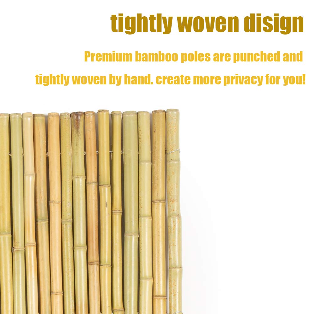 Mininfa Natural Rolled Bamboo Fence, Eco-Friendly Bamboo Fencing, 0.7 in D x 4 feet High x 6 feet Long, Bamboo Screen for Garden, Privacy Mininfa