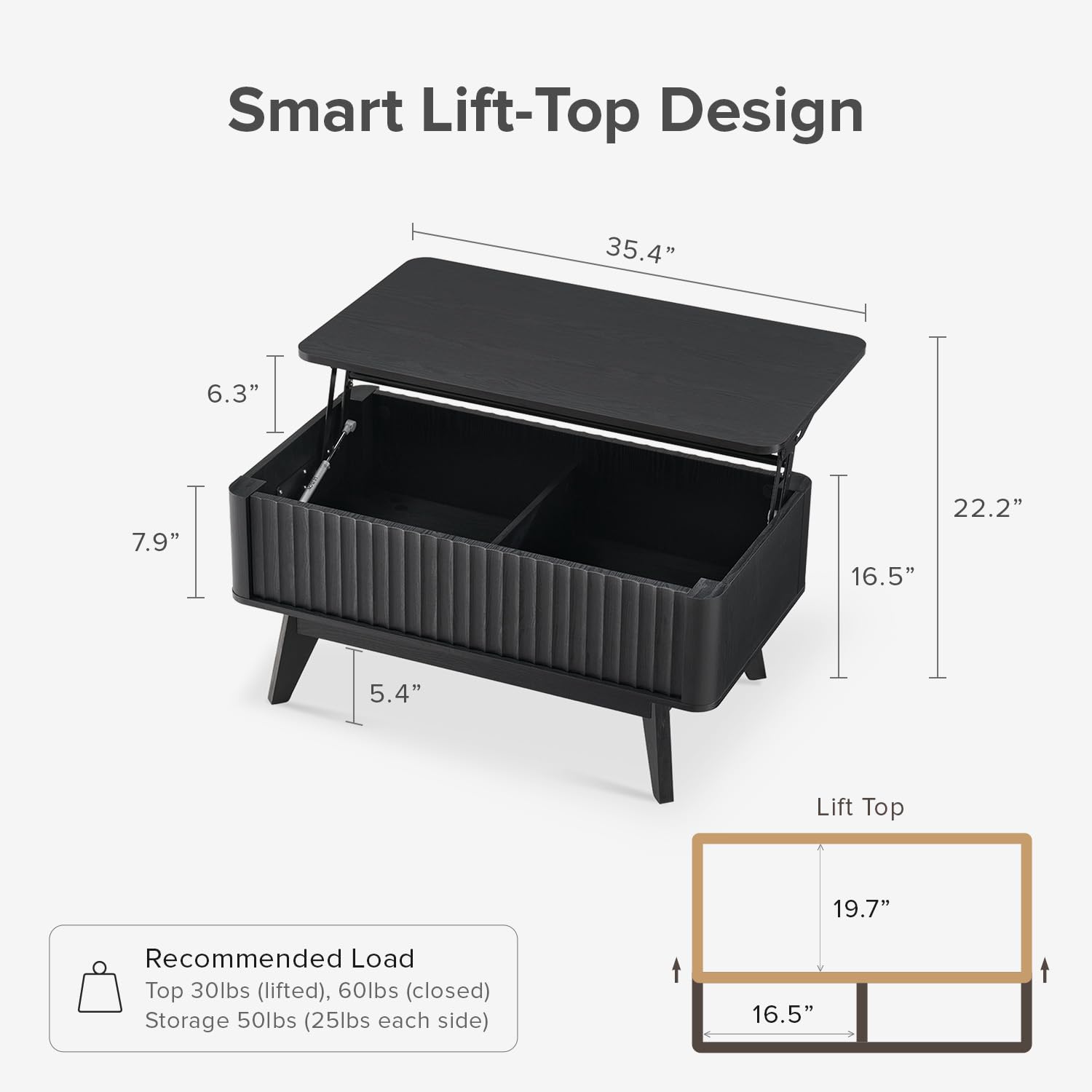 mopio Brooklyn Coffee Table, Lift Top Coffee Tables for Living Room, Mid Century, Modern Farmhouse Center Table with Lifting Top & Hidden Storage, Fluted Panel, Rising Pull Up Dining Table (B - WoodArtSupply