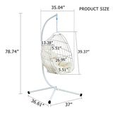 Hanging Egg Chair with Stand, Outdoor Swing Chair with Cushion and Headrest, Rattan Hammock Egg Chair for Backyard, Balcony, Indoor, 300lbs Capacity, White JEARGE