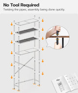 HOOBRO Over The Toilet Storage, 4-Tier Over Toilet Bathroom Organizer, Freestanding Above Toilet Shelf with Adjustable Feet, Space Saving, Easy to Assemble, Rustic Brown and Black BF64TS01 HOOBRO