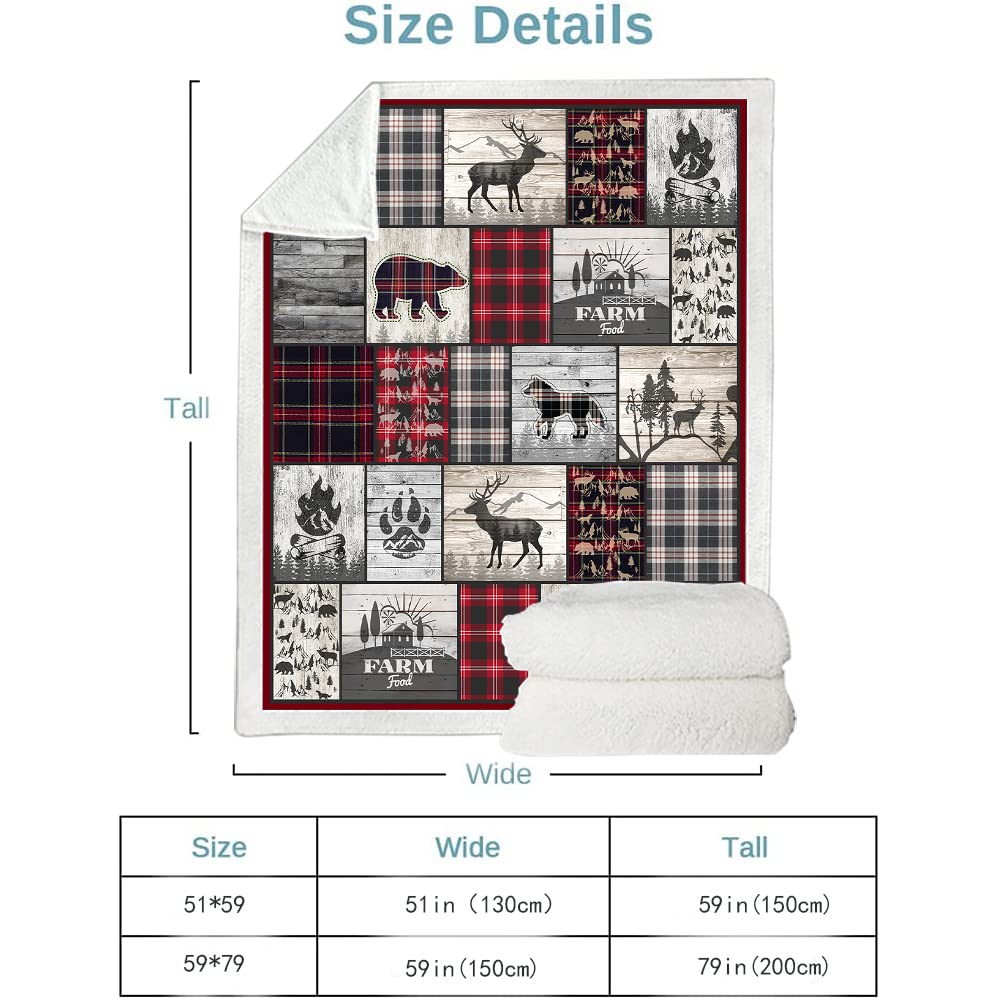Belperan Wolf Bear and Deer Throw Blanket Rustic Cabin Decor Woodland Blanket Plaid Christmas Blanket Gifts for Women Southwestern Farmhouse Decor for Couch Bed Livingroom Belperan