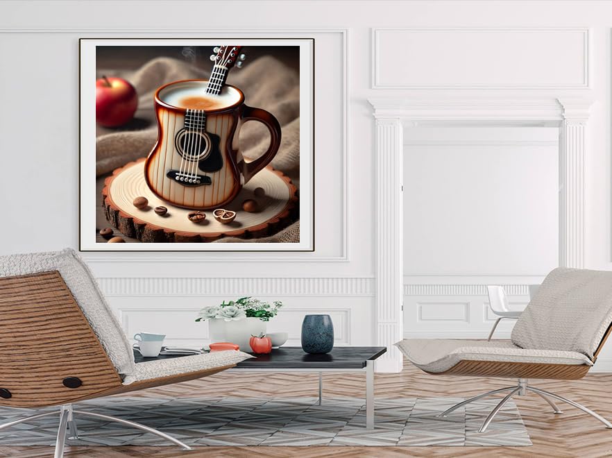 GXGLLPZBY DIY Novelty Musical Instrument Coffee Mug Diamond Art Kits, 5D Diamond Painting for Beginners Adults, Round Full Drill Diamond dot Art Kits, Gem Art for Adults Home Wall Decor 13.8x13.8in GXGLLPZBY