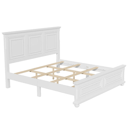 Merax King Vintage Pine Bed in White with Traditional Country Style - WoodArtSupply