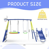 Swing Sets for Backyard with Kids Slide Outdoor Heavy-Duty Metal Playset for Kids 440lbs 5 in 1 Swing Set with Slide, Saucer Seat, Belt Seat, Soccer Goals and Basketball Hoop SENCHO GINSYTALIOR
