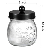 SheeChung Small Mason Jar, Glass Qtip Holder, Apothecary Jars with Lids, Bathroom Organizers and Storage, Bathroom Canister for Q-tips, Cottons, Floss, Balls, Cotton Swabs, Farmhouse Decor-Black SheeChung