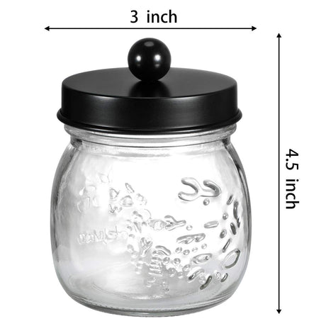 SheeChung Small Mason Jar, Glass Qtip Holder, Apothecary Jars with Lids, Bathroom Organizers and Storage, Bathroom Canister for Q-tips, Cottons, Floss, Balls, Cotton Swabs, Farmhouse Decor-Black SheeChung