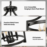 WBinDX 4-Light Farmhouse Chandelier, Modern Hanging Pendant Lighting, Convertible Semi Flush Mount Ceiling Light Fixture Rustic Vintage Black Chandeliers for Dining Room Kitchen Foyer Entryway WBinDX