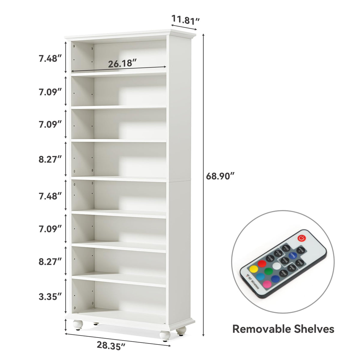 LITTLE TREE 69-Inch Tall Shoe Cabinet with LED Light Strip & Adjustable Shelves, White Wooden 8-Tier Shoes Display Cabinet for 26 Pairs, Freestanding Modern Shoe Cabinet for Entryway LITTLE TREE