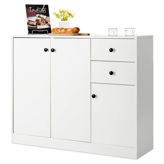 Giantex Buffet Cabinet with Storage - Kitchen Sideboard with 2 Drawers, 3-Door Large & Small Cabinet, Adjustable Shelves, White Pantry Cupboard for Dining Room, Console Table for Entryway - WoodArtSupply