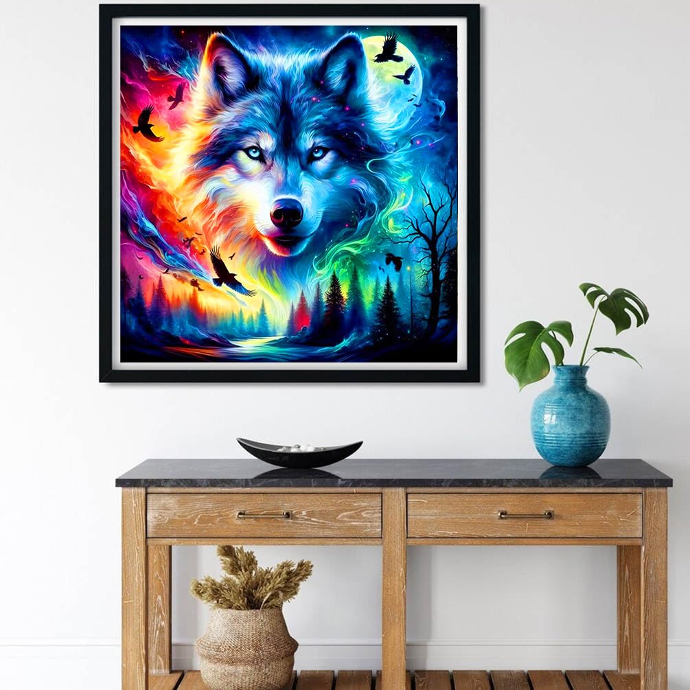 Meothan 5D Diamond Art Kits for Adults Wolf Diamond Painting Kits for Adults Beginners, DIY Paint with Diamond Gem Art Dots Painting Wolf Kits for Home Walls Decor and Holiday Gifts 13.8x13.8in Meothan