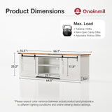 oneinmil 66” Farmhouse TV Stand, Modern Rustic Entertainment Center with Sliding Barn Door and Storage Cabinets, Metal Media TV Console with Set of Shelf for TVs up to 75”, White oneinmil