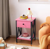 VECELO Nightstands Set of 2, Modern Bedside End Tables, Night Stands with Drawer and Storage Shelf for Living Room Bedroom, Industrial Metal Frame VECELO