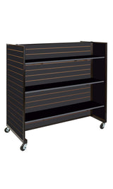 SSWBasics Black Metal Framed Rolling Slatwall Gondola with 6 Shelves - 50"W x 53" H Overall - Sleek and Sturdy Slatwall Display for Retail, Boutique, Home, Garage Storage Organizer - Moveable Retail SSWBasics