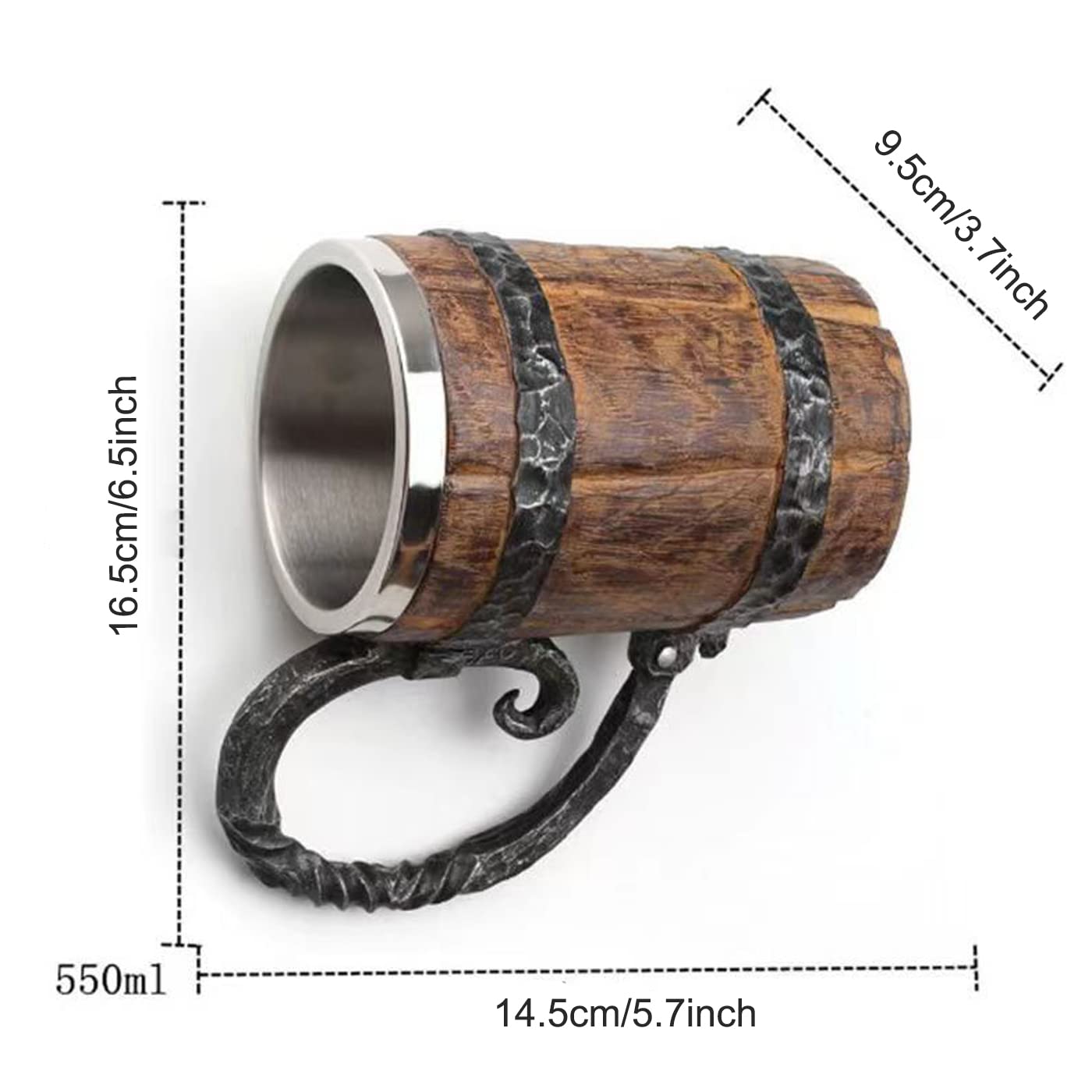 Wooden Beer Mug Beer Barrel, Large Viking Cup Wood Style Beer Mug Tankard with Handle, Antique gifts for Men Bar Restaurant Vintage Bar Accessories(18.60oz/550ml) - WoodArtSupply