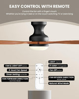 Frstem Leah 52" Flush Mount Solid Wood Ceiling Fan with Light & Remote Control, Low Profile/3 Blades/6-speed/Timer/3 CCT/Quiet DC Motor Ceiling Fan Light Fixture, for Kitchen Bedroom Living Room Frstem