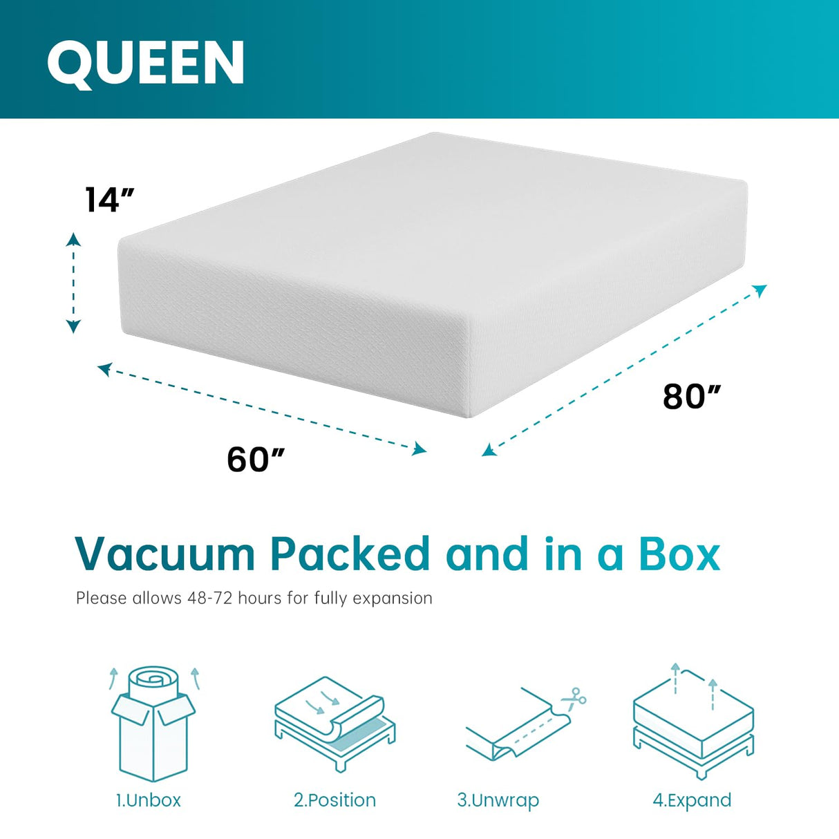 FDW 14 inch Gel Memory Foam Mattress Medium Firm Mattresses for Cool Sleep Relieving No Fiberglass CertiPUR-US Certified Mattress in a Box,Queen FDW