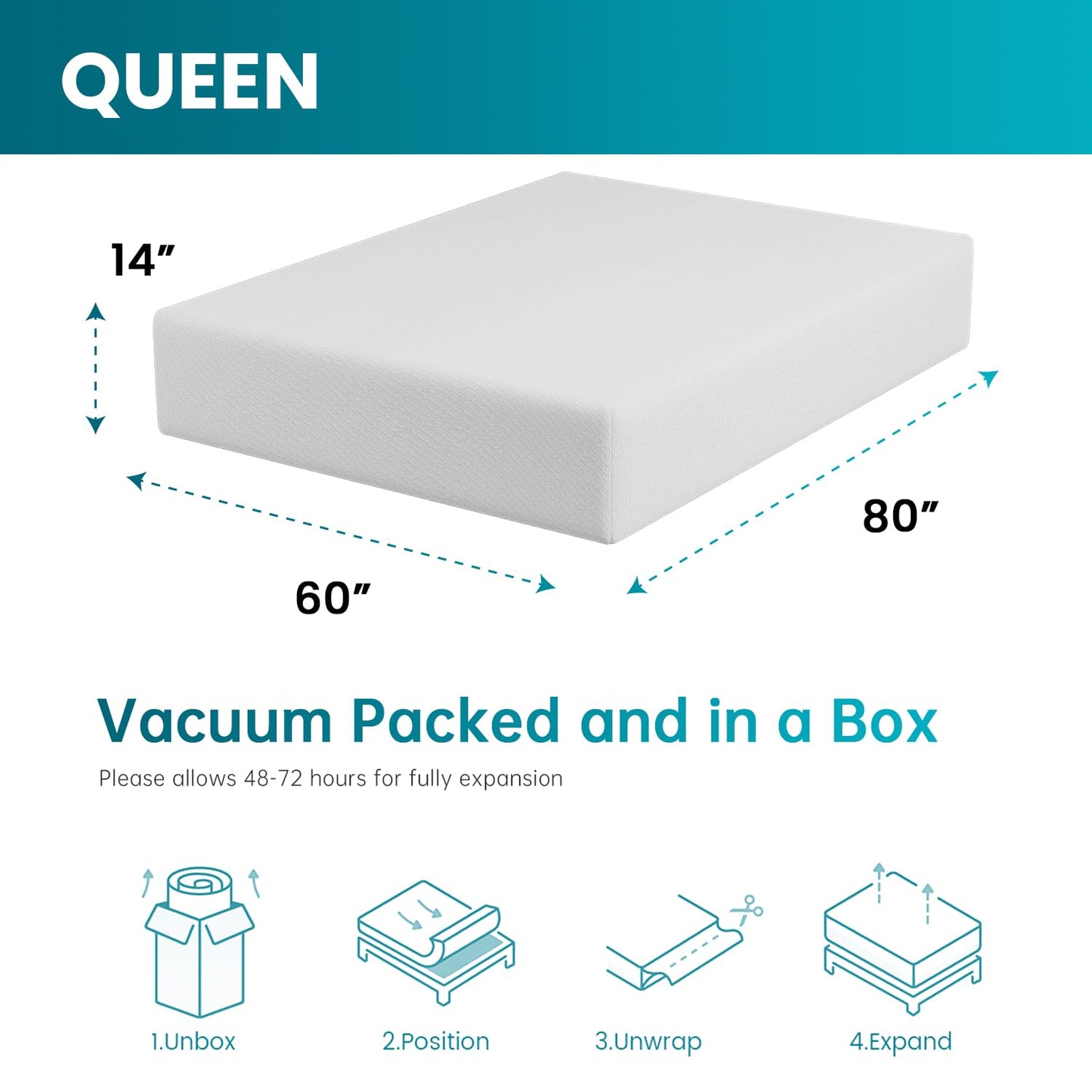 FDW 14 inch Gel Memory Foam Mattress Medium Firm Mattresses for Cool Sleep Relieving No Fiberglass CertiPUR-US Certified Mattress in a Box,Queen