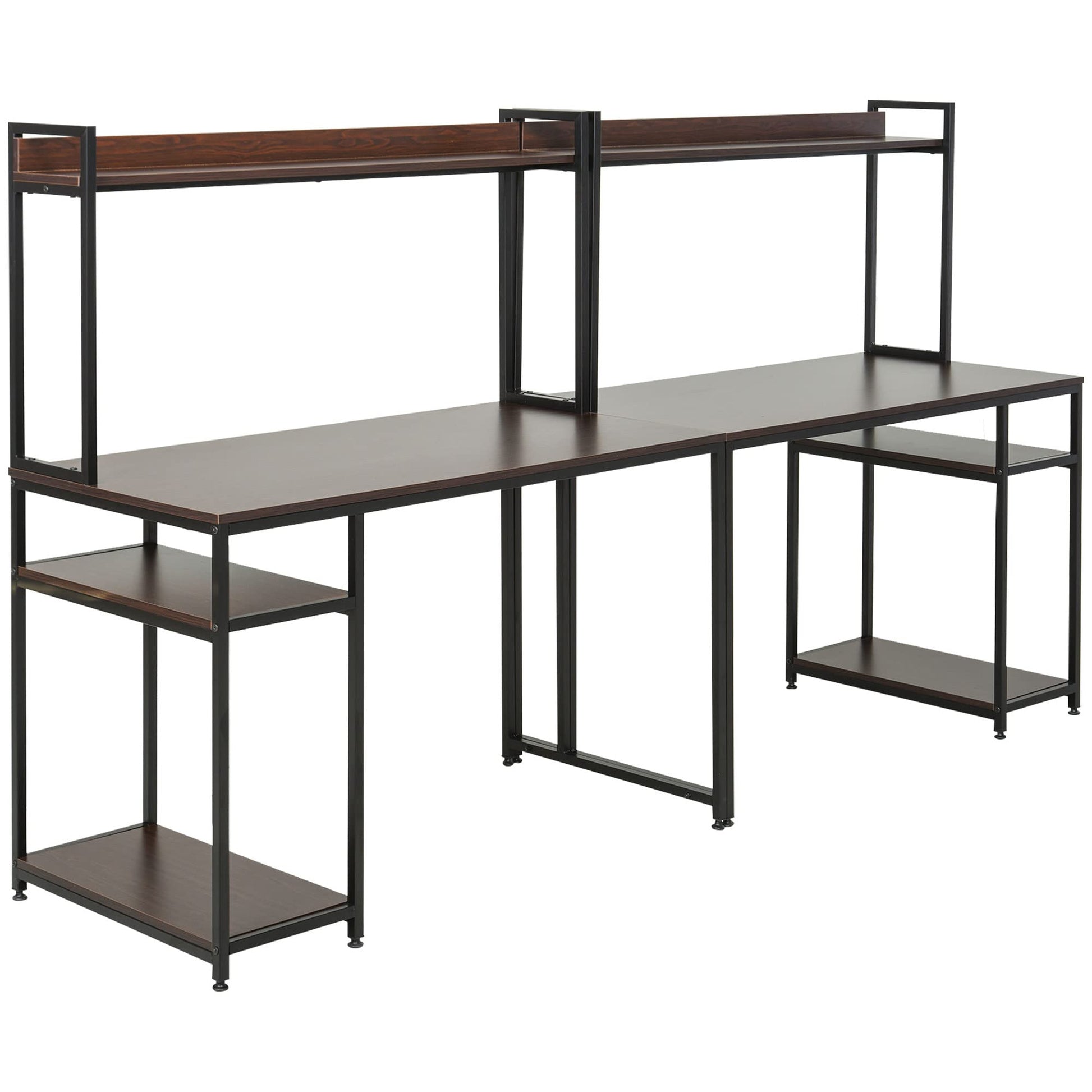 HOMCOM 94.5in Industrial Double Computer Desk with Hutch and Storage Shelves, Extra Long Two Person Home Office Desk, Writing Table Workstation for 2 People with CPU Stand, Brown Wood Grain - WoodArtSupply