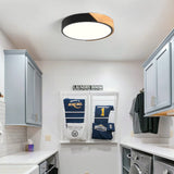 Vikaey Modern LED Ceiling Light, Minimalist Wood Flush Mount Ceiling Light Fixture, 4000K Not Dimmable, Circle Lighting Lamp with Acrylic Lampshade for Bedroom Laundry Room Hallway (Black,11.8") Vikaey