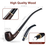 Joyoldelf Ebony Tobacco Pipe Set - Handmade Smoking Pipe with Replaceable Stem, Wood Pipe with Pipe Stand, 9mm Filter and Smoking Accessories, Pipe Starter Kit with Gift Box for Beginner Joyoldelf
