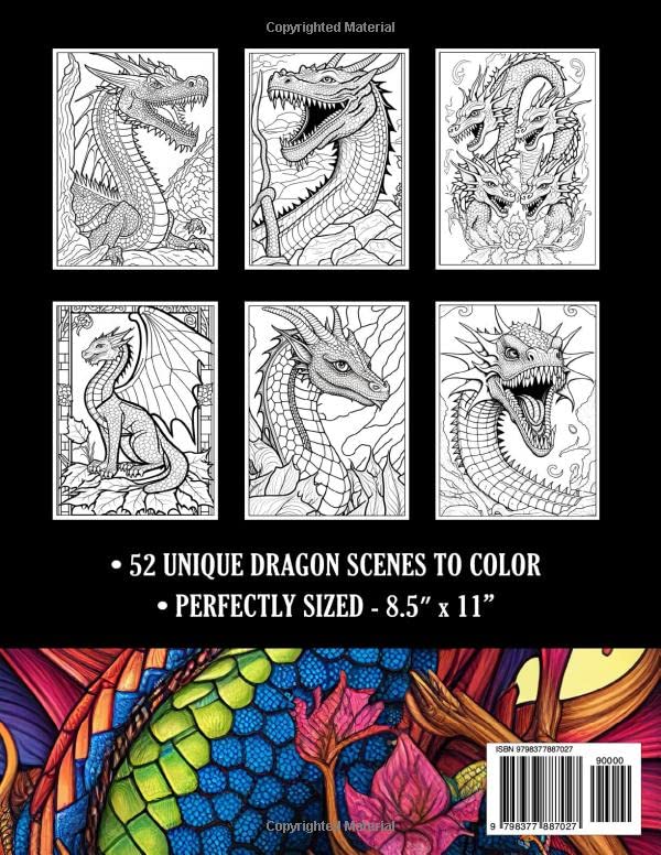 The Dragons Hoard: A Dragon Coloring Book for Adults - 52 Mythical Fantasy Dragons to Color WoodArtSupply