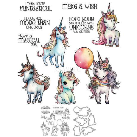 Unicorn Words I Love You Clear Stamps and Die Cuts Sets for Handmade Card Making Metal Cutting Dies Stencils Scrapbook Kit Embossing Supplies 2024-2025 Seals Template KSAVDFG