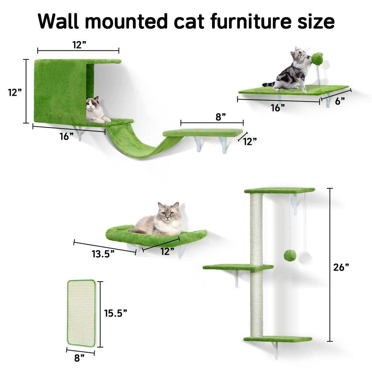 iSawSee Cat Wall Shelves-Cat Wall Furniture 5 in 1 Stable & Safe, Wooden Climbing with Natural Sisal Scratching Post, with Scratching Post, Bridge and Bed,cat Scratching Board iSawSee