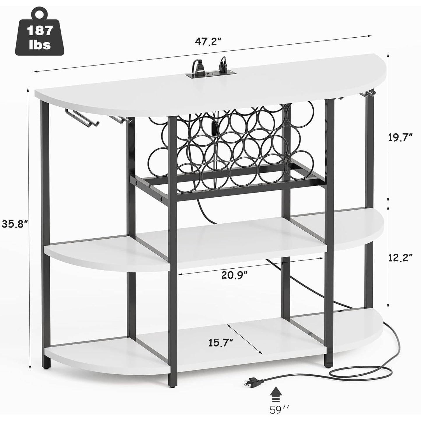 Furmax Wine Bar Cabinet for Liquor Bar Table Bar Cabinet with Lights and Outlet 4-Tier Storage Freestanding Wine Racks with Glass Holder Mini Bars for Home, Bar