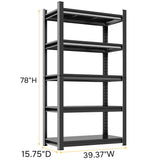 ErgoNova 78" H Garage Shelving 3000LBS Heavy Duty Shelving Units and Storage Shelves Adjustable 5 Tier Metal Shelving for Kitchen,Utility Room and Basement, 15.75" Dx39.37 Wx78 H, Black ErgoNova