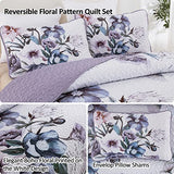 Drucon Purple Floral Quilt Set King Size 3 Pieces Purple Botanical Flower Quilt Coverlet Set Soft Microfiber Lightweight Quilted Bedspread for All Season 104"x90" Drucon