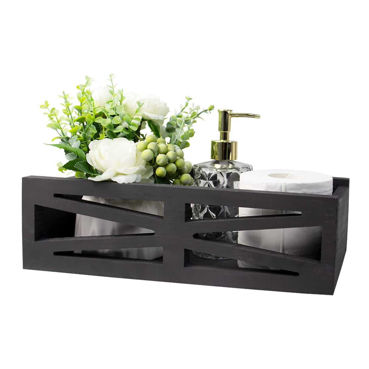 TNQNCFL Wooden Bathroom Decor Box,Rustic Toilet Tank Box,Bathroom Decor Box Toilet, Wooden Storage Box,Farmhouse Bathroom Accessories, Toilet Paper Basket（Black） TNQNCFL