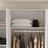 TAMUNE Wardrobe Closet with Mirror, 3 Door Wardrobe with Hanging Rod, 4 Drawers, Shelves, Modern Bedroom Armoire with Gold Handles, White Clothes Cabinet, 20.5”D x 47”W x 86.7”H TAMUNE