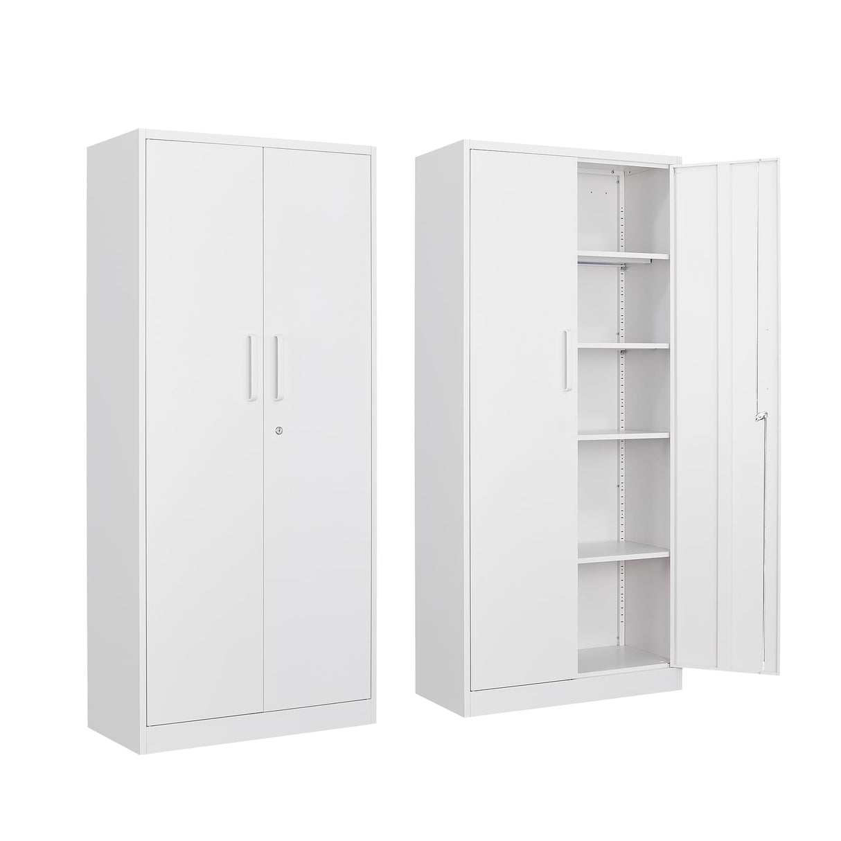 SISESOL Metal Garage Storage Cabinet with Doors and Shelves, 71" Multifunctional Garage Storage Closet Large Garage Locker with Adjustable Shelves & Locking Doors Steel Storage Tall Cabinet (White) SISESOL