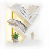 Qupui Tree Bookshelf with LED Lights, 3 Tier Floor Standing Bookcase, Classical Corner Shelf Kids Bookshelf, Tall Wood Book Storage for Bedroom, Living Room, Home Office, White Qupui
