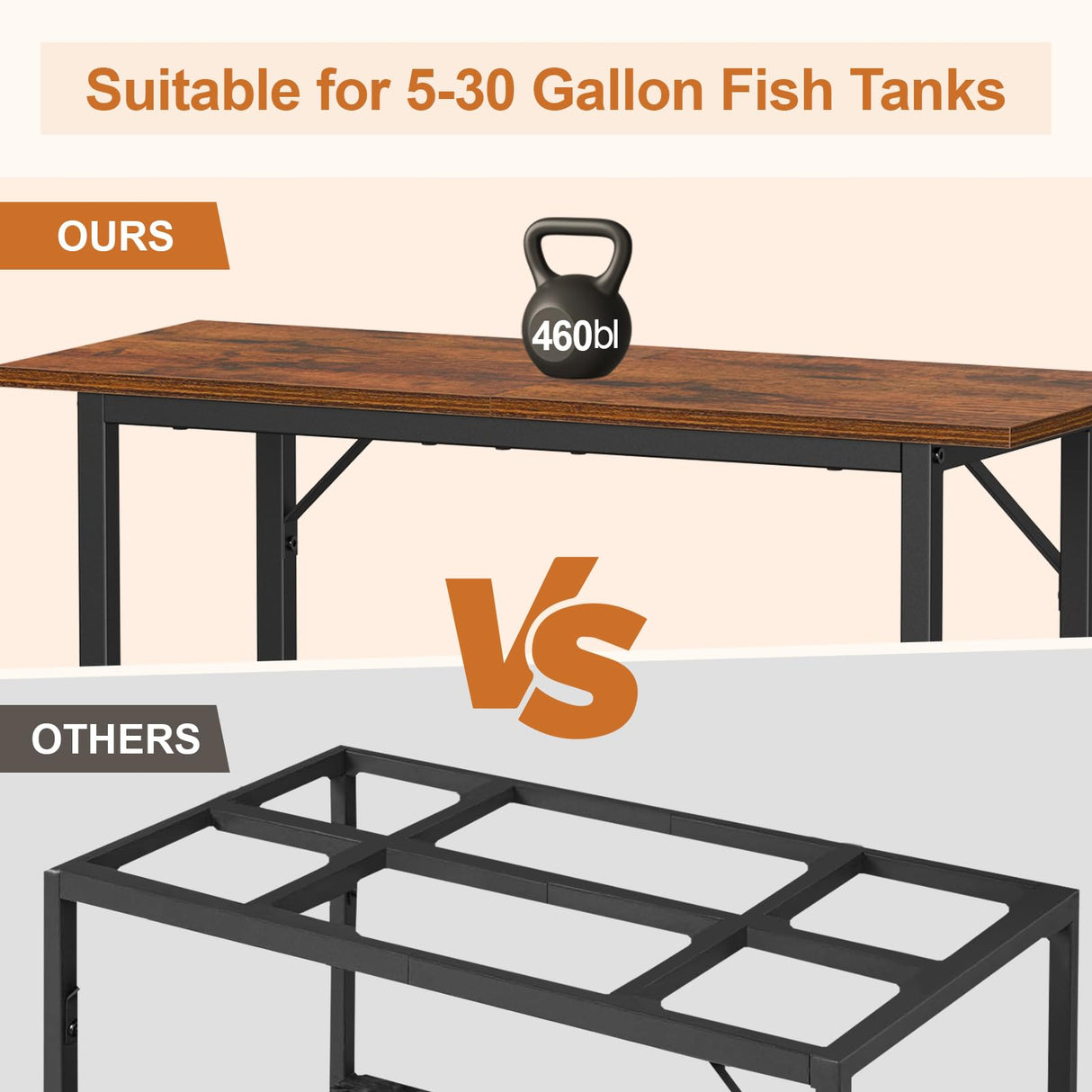 Snughome 10-30 Gallon Fish Tank Stand, Aquarium Stand 2-Tier Storage Shelves, Heavy Duty Terrarium Stand for Home Office Fish Tank Shelf, 30" L x 11.8" W x 30.7" H, Rustic Brown Snughome