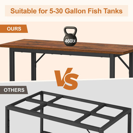 Snughome 10-30 Gallon Fish Tank Stand, Aquarium Stand 2-Tier Storage Shelves, Heavy Duty Terrarium Stand for Home Office Fish Tank Shelf, 30" L x 11.8" W x 30.7" H, Rustic Brown Snughome