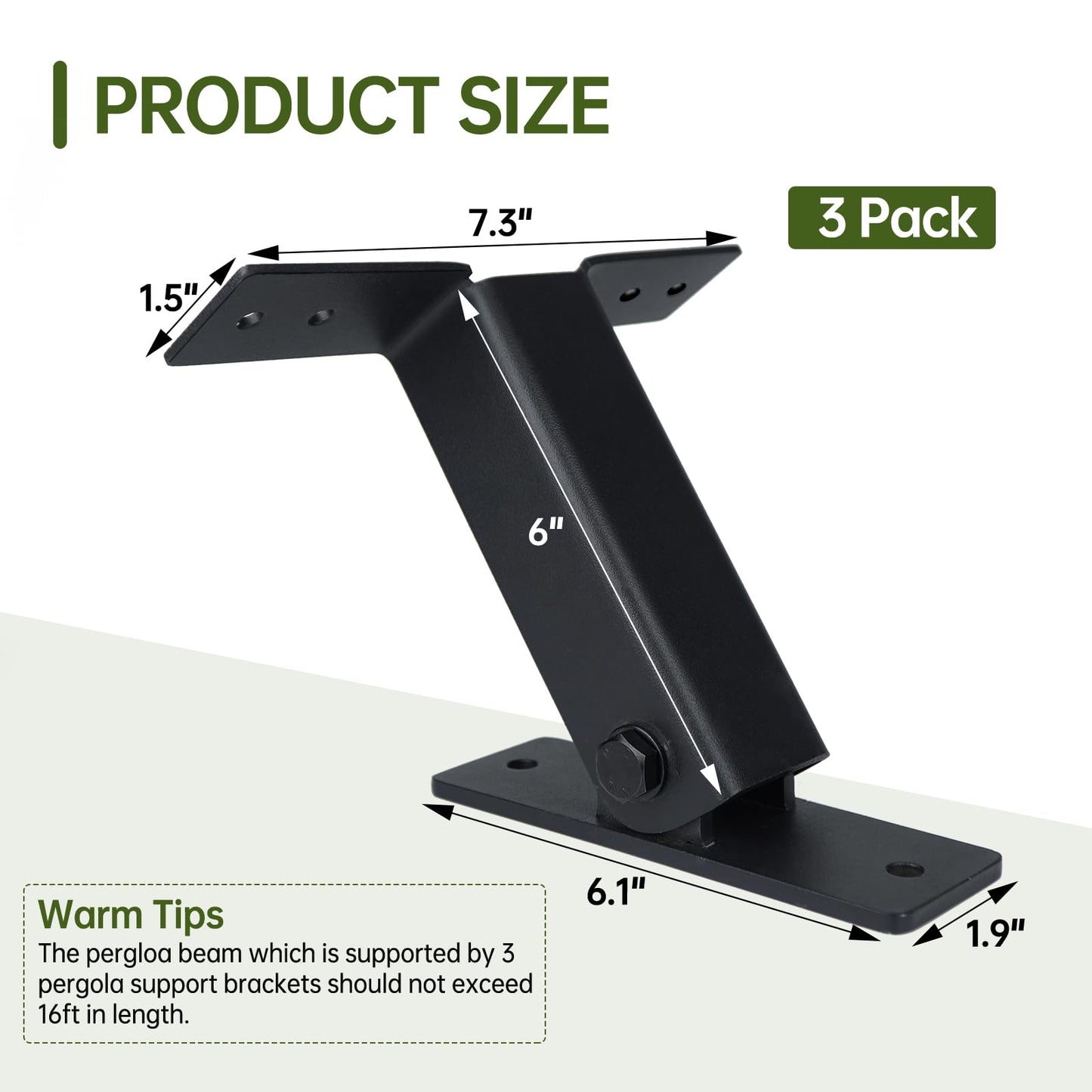 Wqinjk 3PACK Roof Riser Bracket Kit Pergola Roof Riser Beam Brackets Adjustable Pergola Roof Bracket Heavy Duty Stainless Steel 304 Black