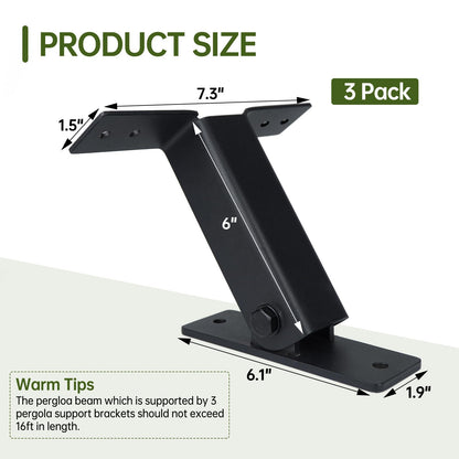 Wqinjk 3PACK Roof Riser Bracket Kit Pergola Roof Riser Beam Brackets Adjustable Pergola Roof Bracket Heavy Duty Stainless Steel 304 Black