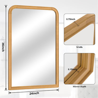 WallBeyond Wood Frame Bathroom Mirror 24" x 36" Wooden Arched Wall Mirror Farmhouse Style Bathroom Vanity Mirror for Home Decor Rectangle Mirror (Natural)