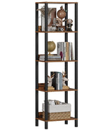 VIMBER 5-Tier Bookshelf with Anti-Fall Baffle, Tall Bookcase for Books, Garage Kit, CDs, Movies, Industrial Standing Bookshelves Storage Organizer for Bedroom Office Living Room USSJ001F VIMBER