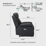 Lexicon Recliner Sofa for Living Room, Double Reclining RV Couch, Power Wall Hugger Recliner Home Theater Seating Leather Match Reclining Sofa, with USB Charge Port, 64''W Loveseat, Black Lexicon