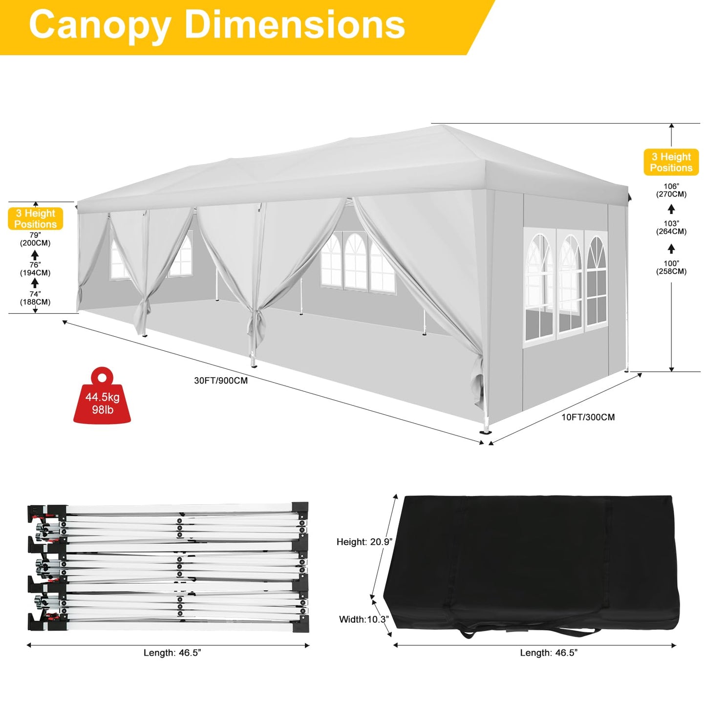 TOOLUCK 10x30 Pop Up Canopy Tent with 8 Sidewalls Tents for Parties Waterproof Camping Canopy Ez Up Party Tent Outdoor Portable Gazebo for Backyard Commercial Event Tent with sandbags, White - WoodArtSupply