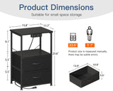 Casaottima Nightstand Set of 2 with Charger Station — USB Ports & Outlet, Bed SideTable with LED Lights, End Table with Fabric Drawers and Open Shelf, Bedside Table Night Stand for Bedroom, Black Casaottima