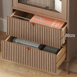 Elegant White Wooden Bookcase with Glass Doors and Storage Drawers for Stylish Home Organisation LITFAD