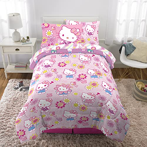 Franco Kids Bedding Super Soft Comforter and Sheet Set with Sham, 5 Piece Twin Size, Hello Kitty Franco