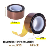 TSSART K15 Heat Tape - Professional Heat Press Tape for Vinyl Sublimation Heat Sublimation Heat Transfer, Oxidation and High Temperature Resistance Residue Free - 4Pack, 0.8 inch x 54FT TSSART