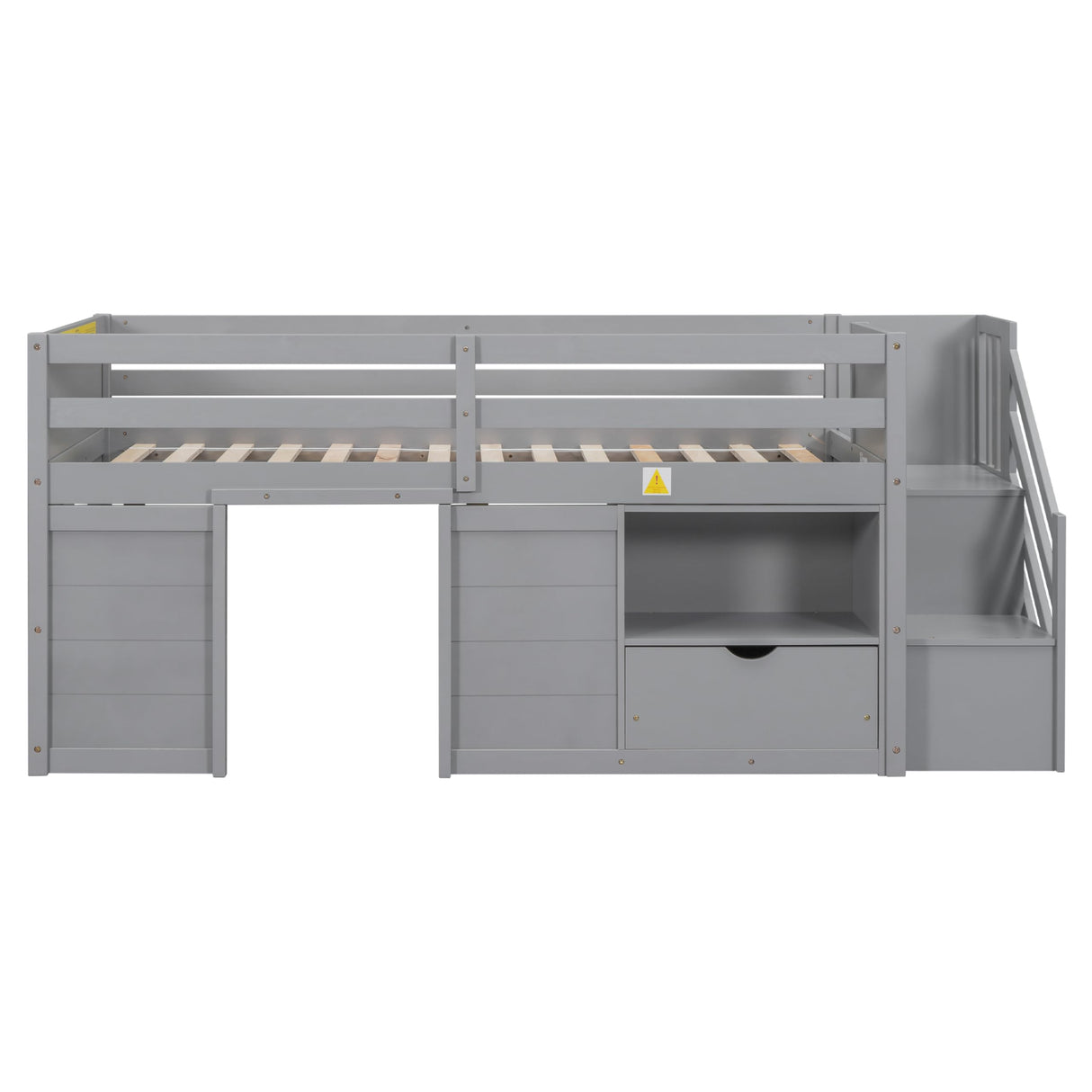 Bellemave Twin Size Low Loft Bed with Stairs, Storage Drawers, and Shelves in Gray for Kids Bellemave