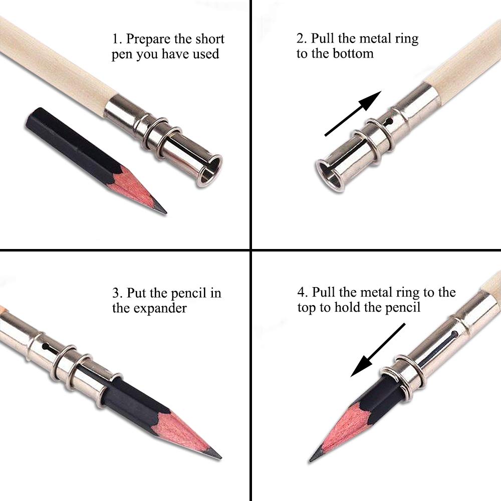 FULANDL 24Pcs Pencil Extenders Set, Pencil Lengthener, Including 16PCS Wooden Handle Adjustable Dual Head Pencil Extender Holder, 8PCS Plastic Pencil Cap, School Office Art Write Tool FULANDL