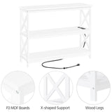 Yaheetech TV Stand with Power Outlet, Entertainment Center for TV up to 45 inch, 3-Tier Open Storage Shelf, Media Console Table for Living Room Bedroom, White Yaheetech